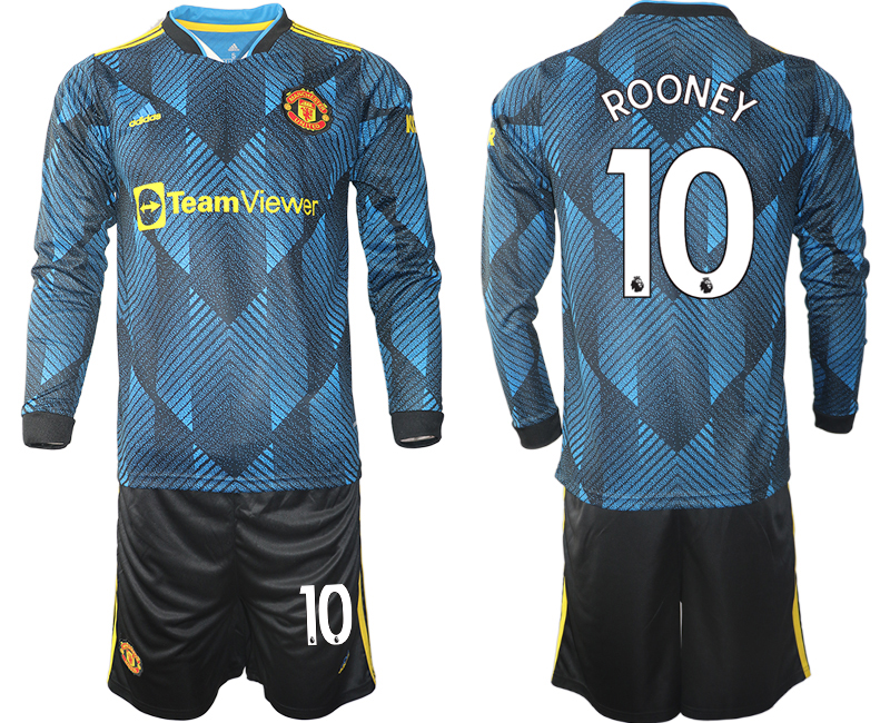 Men 2021-2022 Club Manchester united second away blue Long Sleeve #10 Soccer Jerseys